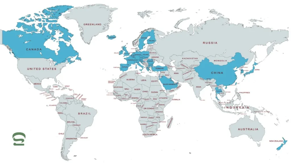 Countries and regions where 5G is available internationally